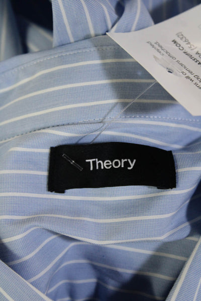 Theory Mens Button-Down Dress Shirt Light Blue Striped Long Sleeve Size L