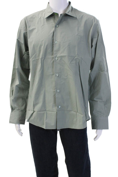 Emile Lafaurie Mens Point ButtonUp Cotton Dress Shirt Green Long Sleeve Size XL