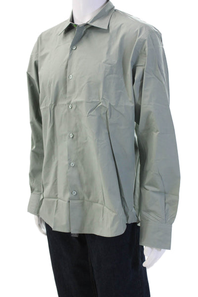 Emile Lafaurie Mens Point ButtonUp Cotton Dress Shirt Green Long Sleeve Size XL