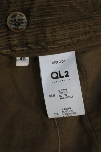 QL2 Womens Brown Striped Cotton Elastane Army Button Pants Size 40