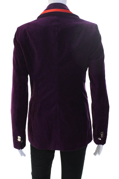 Giuliette Brown Womens Purple Collared Button Blazer Long Sleeve Cotton Size 00