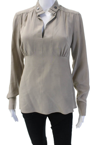 Derek Lam Womens Silk Mock Neck Long Sleeve Blouse Beige Size XS