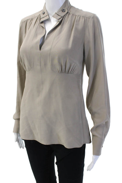 Derek Lam Womens Silk Mock Neck Long Sleeve Blouse Beige Size XS