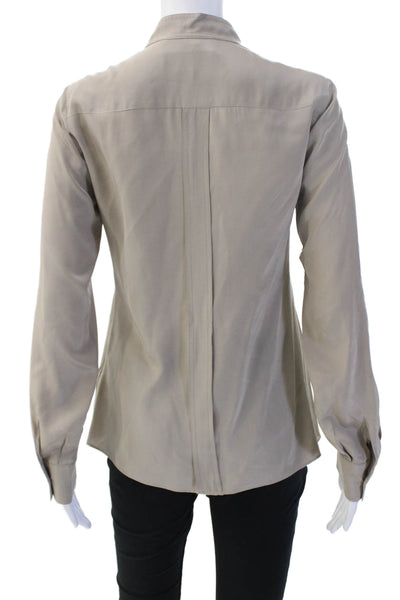 Derek Lam Womens Silk Mock Neck Long Sleeve Blouse Beige Size XS