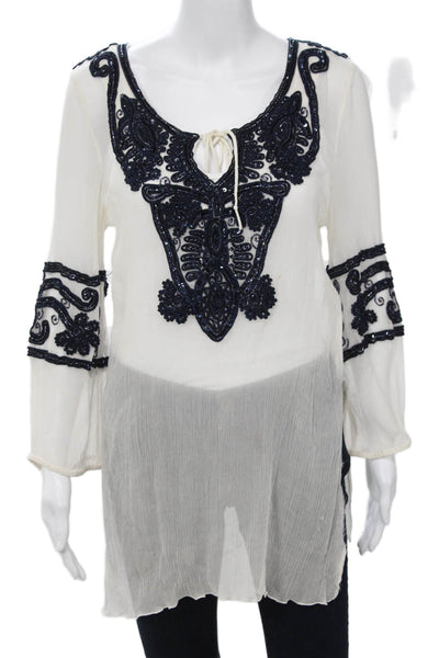 Calypso Saint Barth Women Bohemian White Tunic Blouse Long Sleeve Size M