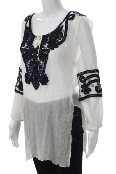 Calypso Saint Barth Women Bohemian White Tunic Blouse Long Sleeve Size M