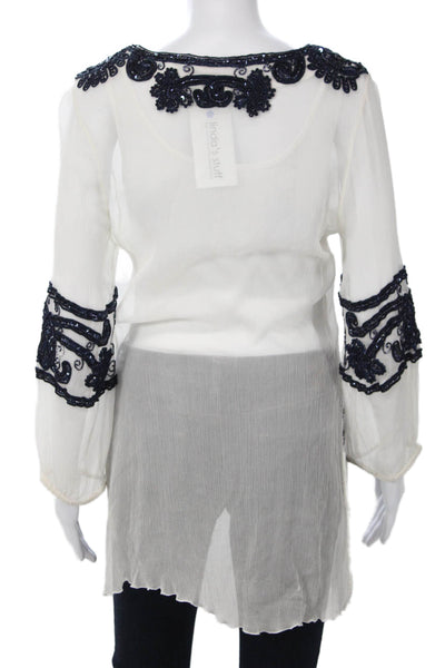 Calypso Saint Barth Women Bohemian White Tunic Blouse Long Sleeve Size M