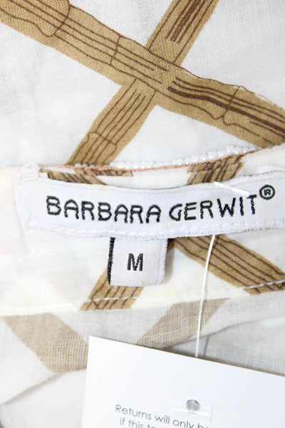 Barbara Gerwit Women Tunic Long Sleeve White Argyle Cotton Bohemian Size M