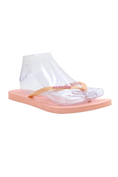 Havaianas Womens Rubber Logo T Strap Sandals Peach Pink Size 39-40