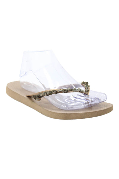 Havaianas Womens Metallic Rubber Fringe T Strap Sandals Brown Size 39-40