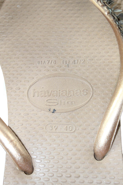 Havaianas Womens Metallic Rubber Fringe T Strap Sandals Brown Size 39-40