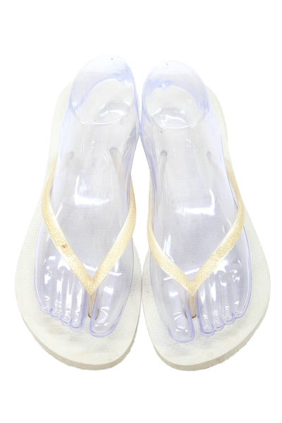 Havaianas Womens Rubber Logo T Strap Sandals Beige Size 39-40