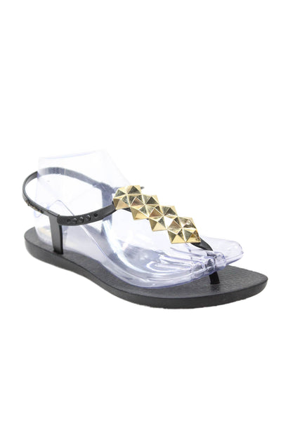 Ipanema Womens Spike Studded Rubber Ankle T Strap Sandals Black Size 9