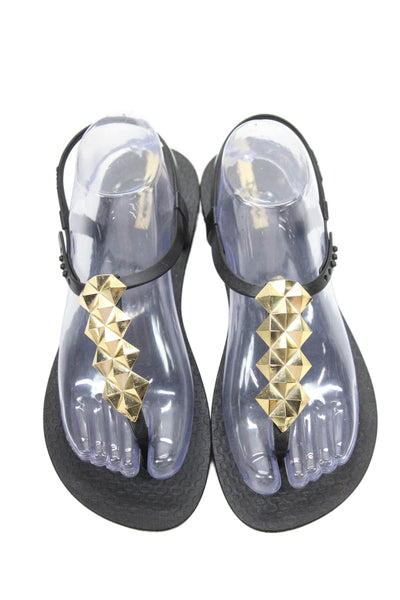 Ipanema Womens Spike Studded Rubber Ankle T Strap Sandals Black Size 9