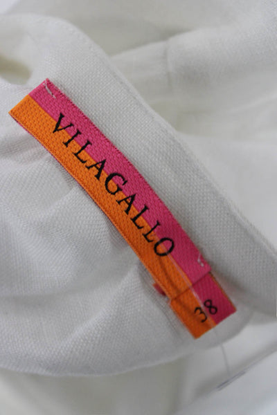 Vilagallo Women Tunic Blouse White Linen V-Neck 3/4 Sleeve Bohemian Size 38