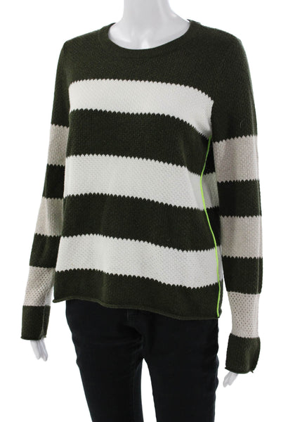 Lisa Todd Womens Green Striped Cotton Pullover Sweater Crew Neck Size S