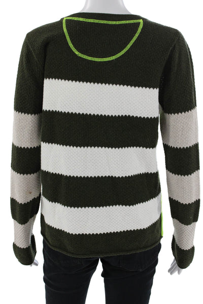 Lisa Todd Womens Green Striped Cotton Pullover Sweater Crew Neck Size S