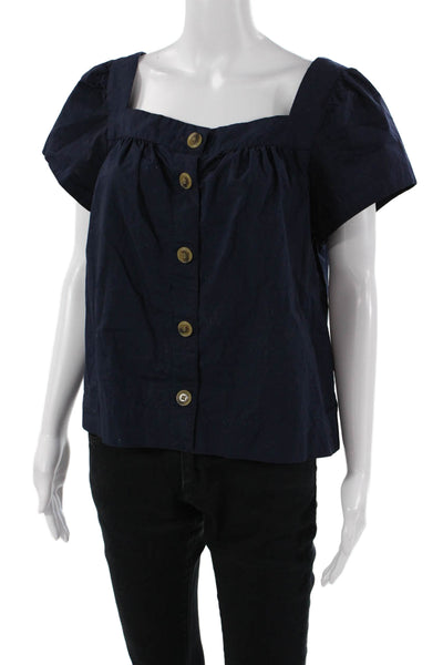 J Crew Womens Basic Dark Blue Cotton Square Neck Short Sleeve Blouse Size S
