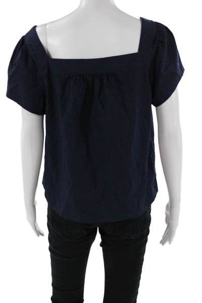 J Crew Womens Basic Dark Blue Cotton Square Neck Short Sleeve Blouse Size S