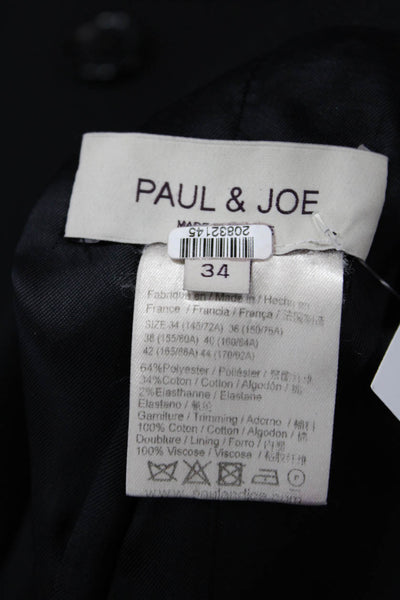Paul & Joe Womens Collared Black Overcoat Button Closure Fall Size 34