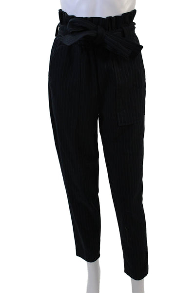 Stateside Womens Paperbag Ankle Pants Black Striped Cotton Drawstring Size XS
