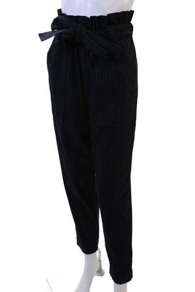 Stateside Womens Paperbag Ankle Pants Black Striped Cotton Drawstring Size XS