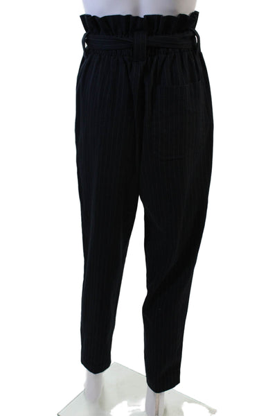 Stateside Womens Paperbag Ankle Pants Black Striped Cotton Drawstring Size XS