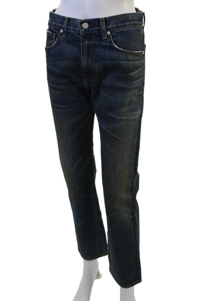 CQY Mens Cropped Straight Denim Jeans Dark Blue Mid Rise Size 26