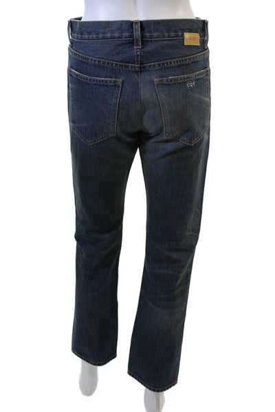 CQY Mens Cropped Straight Denim Jeans Dark Blue Mid Rise Size 26