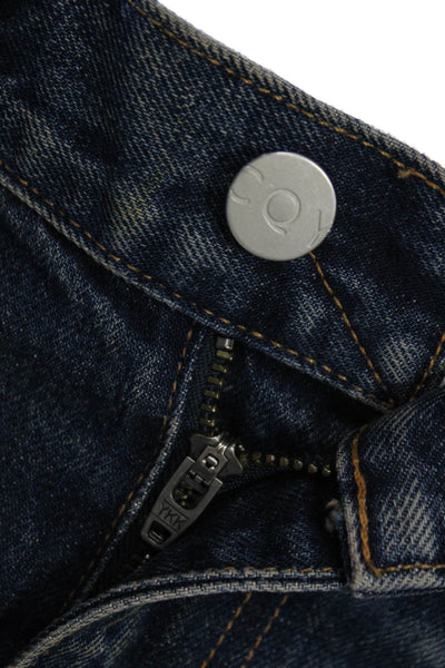 CQY Mens Cropped Straight Denim Jeans Dark Blue Mid Rise Size 26