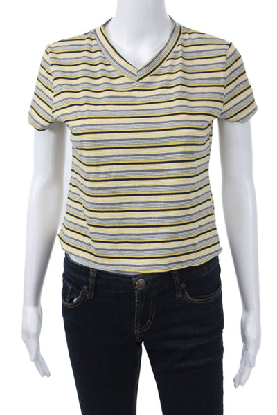 Lioness Women Cropped Yellow V-Neck T-Shirt Short Sleeve Cotton 90s Size S