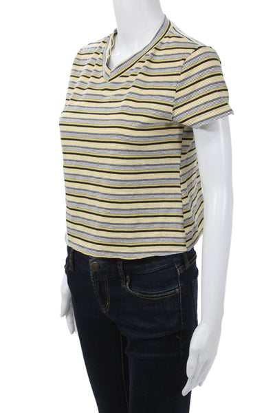 Lioness Women Cropped Yellow V-Neck T-Shirt Short Sleeve Cotton 90s Size S