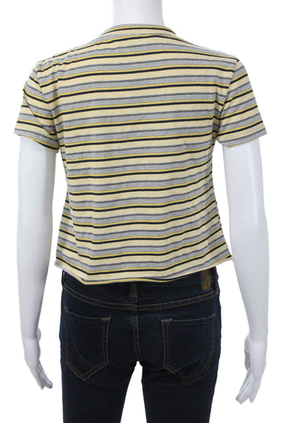 Lioness Women Cropped Yellow V-Neck T-Shirt Short Sleeve Cotton 90s Size S