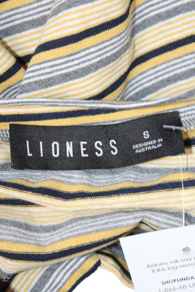 Lioness Women Cropped Yellow V-Neck T-Shirt Short Sleeve Cotton 90s Size S