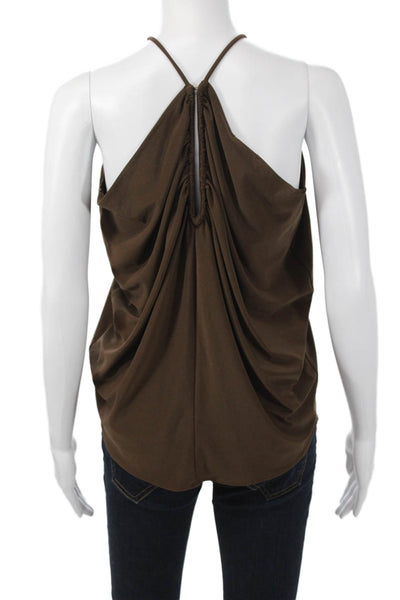 Zara Women Brown Sleeveless Tie Tank Top 96% Polyester Stretch Size S