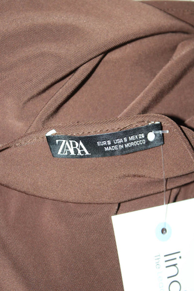Zara Women Brown Sleeveless Tie Tank Top 96% Polyester Stretch Size S