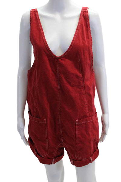 We The Free Womens Romper V Neck Sleeveless 100% Cotton Red Size M