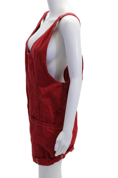 We The Free Womens Romper V Neck Sleeveless 100% Cotton Red Size M