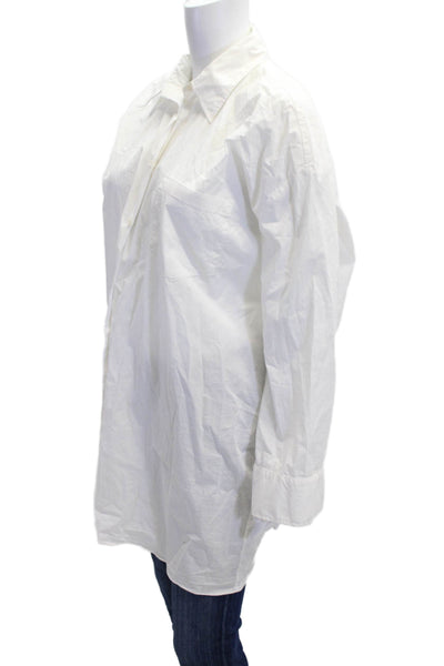 Zara Women Basic Tunic Button-Up White Cotton Collared Long Sleeve Size S