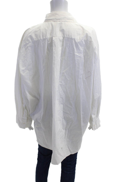 Zara Women Basic Tunic Button-Up White Cotton Collared Long Sleeve Size S