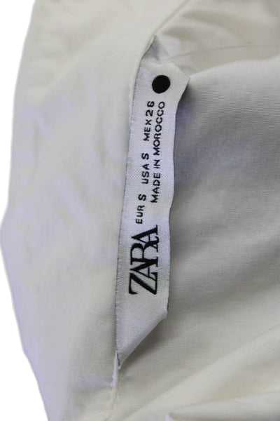 Zara Women Basic Tunic Button-Up White Cotton Collared Long Sleeve Size S
