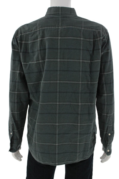 Vince Mens Plaid Cotton Collar Classic Fit Button Down Shirt Green Size L