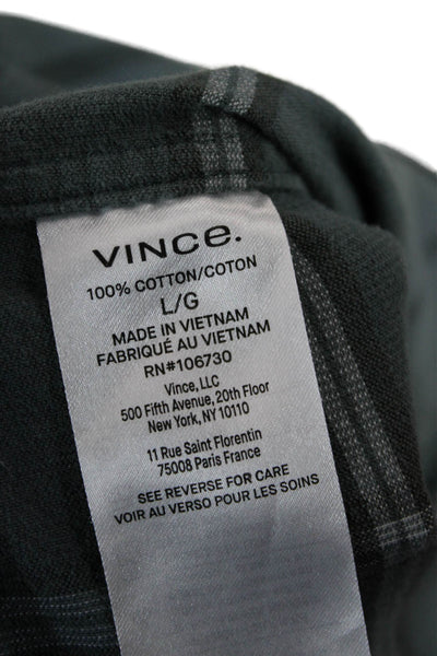 Vince Mens Plaid Cotton Collar Classic Fit Button Down Shirt Green Size L