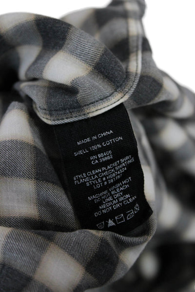 Theory Mens Point Collar Button-Up Check Shirt Beige Cotton Long Sleeve Size L