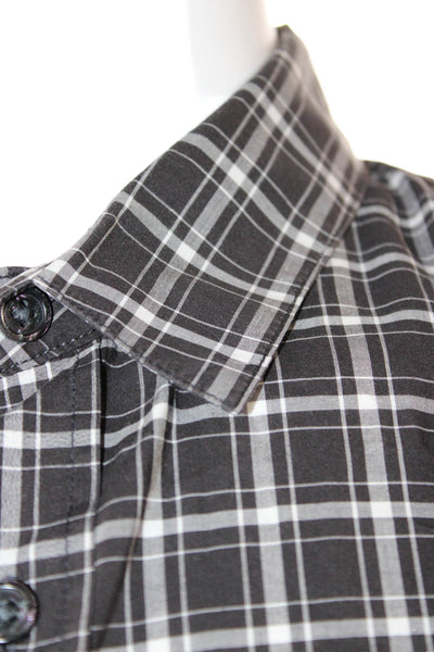 Vince Mens Button-Down Dress Shirt Black Plaid 100% Cotton Long Sleeve Size L