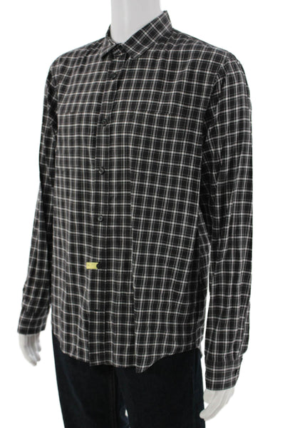 Vince Mens Button-Down Dress Shirt Black Plaid 100% Cotton Long Sleeve Size L