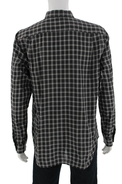 Vince Mens Button-Down Dress Shirt Black Plaid 100% Cotton Long Sleeve Size L