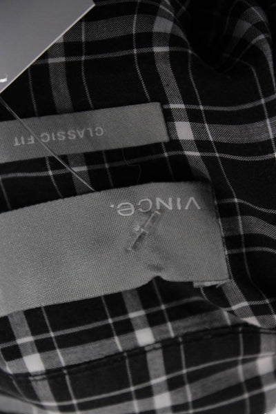 Vince Mens Button-Down Dress Shirt Black Plaid 100% Cotton Long Sleeve Size L