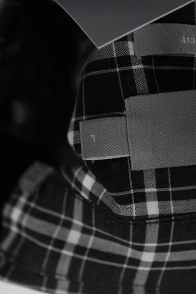 Vince Mens Button-Down Dress Shirt Black Plaid 100% Cotton Long Sleeve Size L