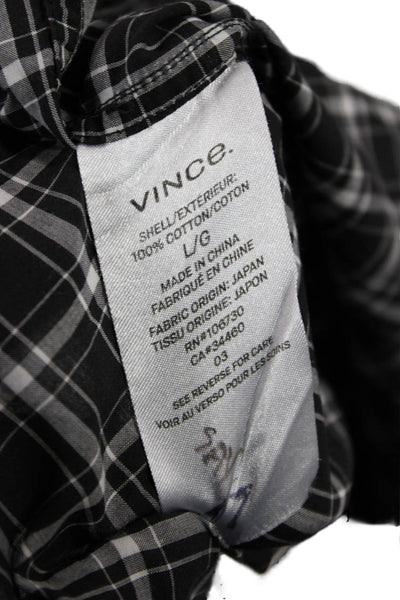 Vince Mens Button-Down Dress Shirt Black Plaid 100% Cotton Long Sleeve Size L